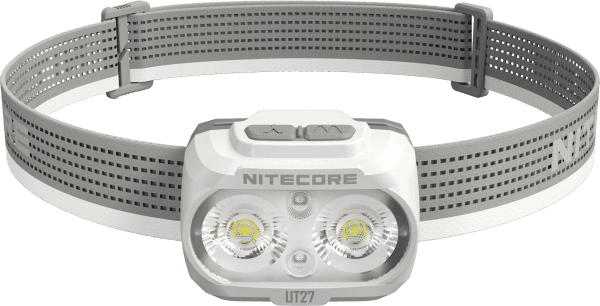 Lampe frontale LED Nitecore UT27 2024 Titan White, double puissance, max. 800 lumens, ultralégère, boîtier et bandeau blancs