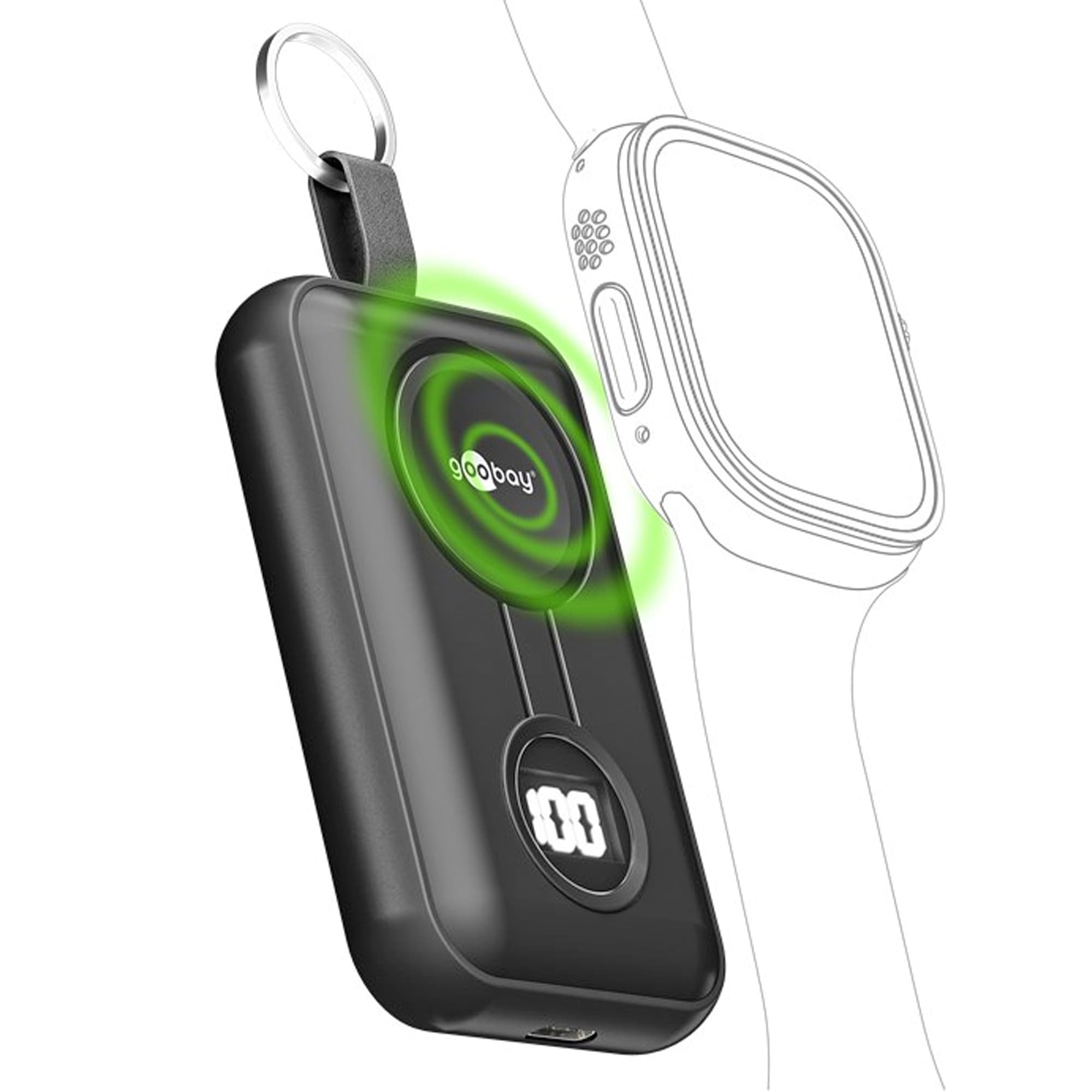 Batterie externe sans fil pour Apple Watch et AirPods, mini batterie externe, 5 W, 2500 mAh, avec anneau porte-clés